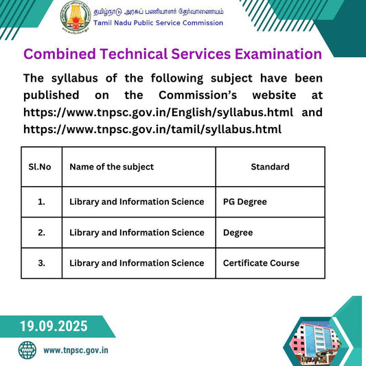 TNPSC Combined Technical Services Examination – Library and Information Science Syllabus Published